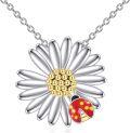 wholesale 925 Sterling Silver Daisy Flower Pendant Necklace with Red Enamel Polka Dot Ladybug Charm for Women and Girls'  Set-0-0