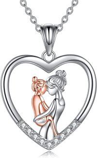 wholesale 925 Sterling Silver Heart Pendant with Mother and Daughter Design - Mommy & Me Love s for Women-Silver and rose gold mom necklace