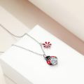 wholesale 925 Sterling Silver Red Enamel Ladybug & Flower Pendant Necklaces Set for Mom and Daughter Gift Ideas-0-4