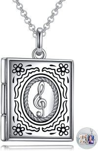 wholesale 925 Sterling Silver Music Note Photo Locket Pendant Chain Necklaces for Women Mother's Day Gifts-Book with Music Note