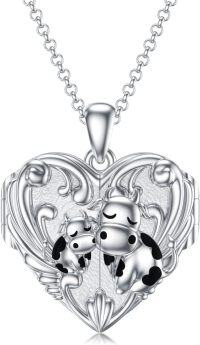 wholesale 925 Sterling Silver Heart-Shaped Mother and Baby Cow Locket Necklace for Women Girls' Gifts-Mother Daughter Cow Locket Necklace