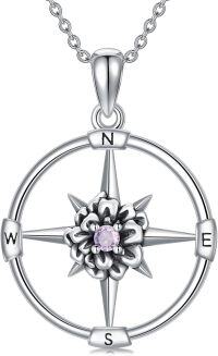 wholesale 925 Sterling Silver Birthstone Flower Necklace Compass Pendant for Women-10-Oct-Marigold
