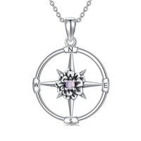 wholesale 925 Sterling Silver Birthstone Flower Necklace Compass Pendant for Women-10-Oct-Marigold