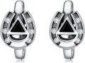 wholesale 925 Sterling Silver Horse Shoe Triangle Stud Earrings with Cubic Zirconia and Black Onyx for Women Girls  (Horse Shoes)-0-0