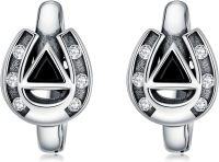 wholesale 925 Sterling Silver Horse Shoe Triangle Stud Earrings with Cubic Zirconia and Black Onyx for Women Girls  (Horse Shoes)-Horseshoe