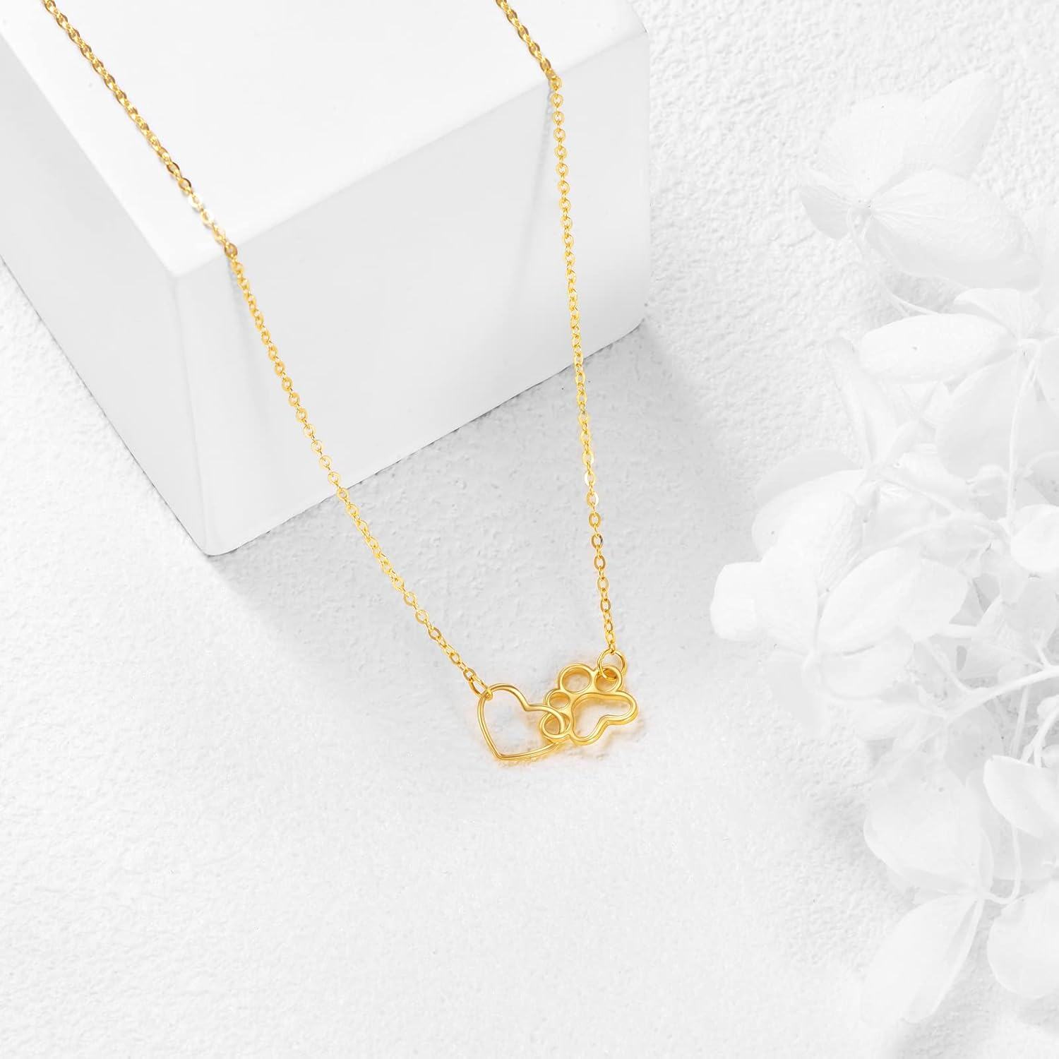 wholesale 14K Gold Heart & Paw Print Charm Necklace - Minimalist s for Her-0-2