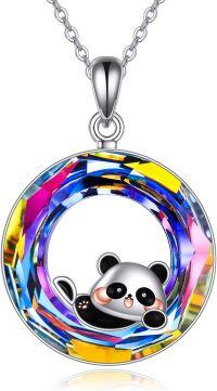 wholesale 925 Sterling Silver Rainbow Crystal Panda Pendant Necklace for Women - Adorable Animal -Volcanic