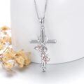 wholesale 925 Sterling Silver Red Crystal Leaf Cross Pendant Necklace for Women Christian Gifts-0-3