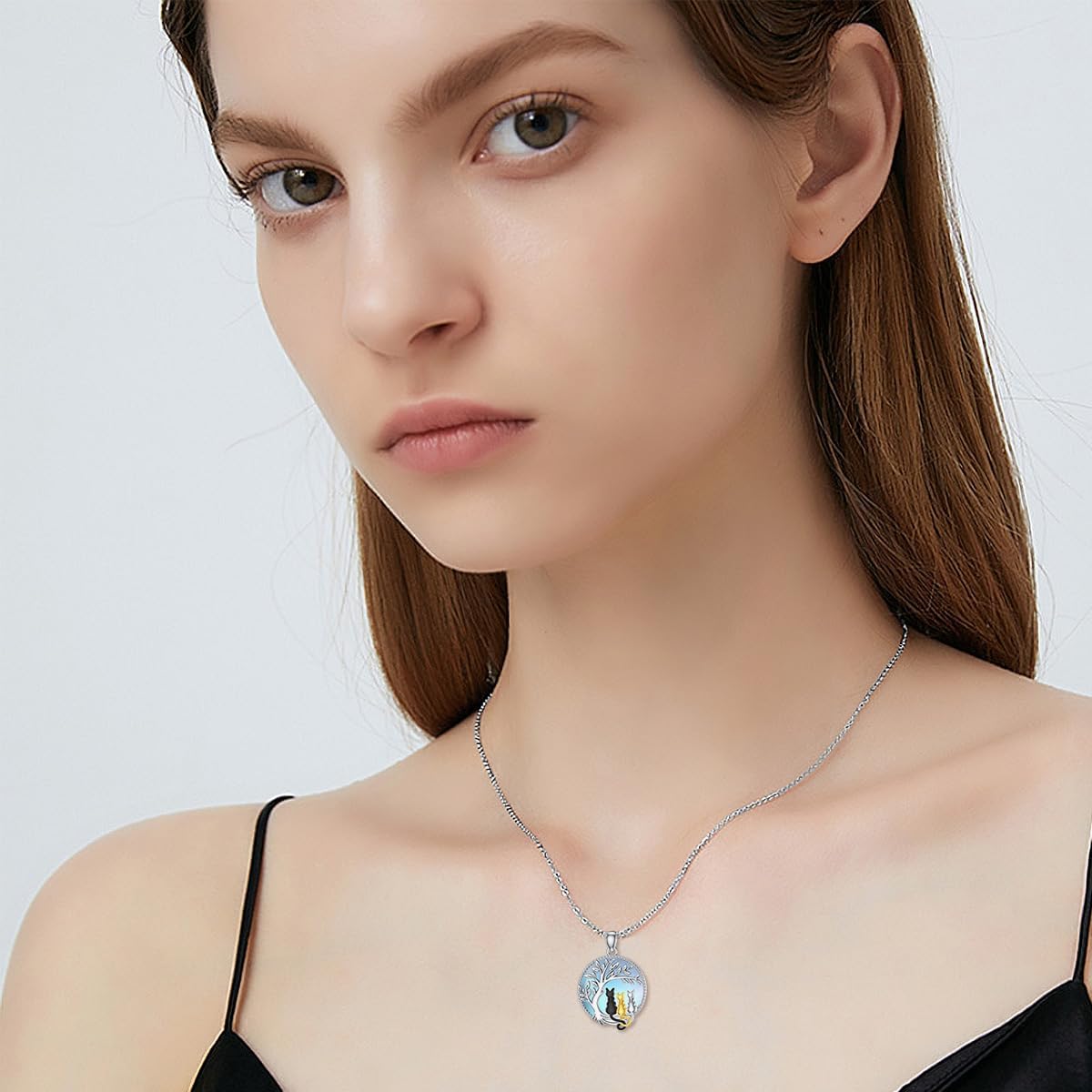 wholesale 925 Sterling Silver Moonstone Tree of Life Cats Pendant Necklace for Women Mom Wife Cat Lovers Gift-0-1