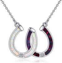 wholesale 925 Sterling Silver Opal Triple Horseshoe Pendant Necklace Luck s for Women-Double Horseshoe