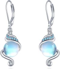 wholesale 925 Sterling Silver Blue Moonstone Spiral Drop Earrings with Leverbacks for Women and Teen Girls-Spiral Earrings