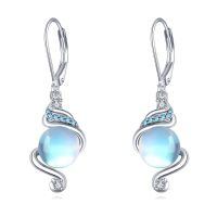 wholesale 925 Sterling Silver Blue Moonstone Spiral Drop Earrings with Leverbacks for Women and Teen Girls-Spiral Earrings