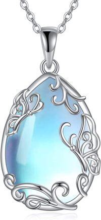 wholesale 925 Sterling Silver Blue Moonstone Mother Daughter Pendant Necklaces Gifts for Women Girls Mothers' Day Birthdays-Butterfly