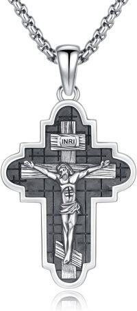 wholesale 925 Sterling Silver Archangel Medals St Pendant Necklace for Men Women-92-Crucifix Necklace Cross(cross silver)