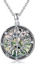 wholesale 925 Sterling Silver Abalone Shell Round Peace Sign Pendant Necklace for Women-0-9