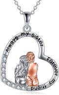 wholesale 925 Sterling Silver Heart Pendant Necklace with Sisters Design - Always My Sister Forever My Friend s for Women and Best Friends on Birthdays or Christmas-0-0