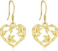 wholesale Gold 925 Sterling Silver Bamboo Heart Drop Earrings 16mm Small Huggie Jewelry for Women-Gold Bamboo Dangle