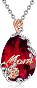 wholesale 925 Sterling Silver Red Crystal Rose Pendant Necklaces Gifts for Mother's Day-0-0