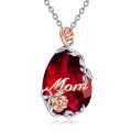 wholesale 925 Sterling Silver Mom Pendant Necklace Platinum Rose Gold Plated Teardrop Red Crystal Jewelry-0-0
