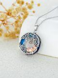 wholesale S925 Sterling Silver Blue Crystal Cat Tree of Life Necklace Gift for Women-0-2