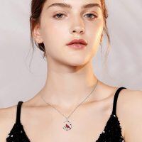 wholesale 925 Sterling Silver Crescent Moon Necklace-Red Cardinal