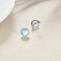wholesale 925 Sterling Silver Round Blue Moonstone Halo Stud Earrings with Cubic Zirconia Accents-0-3