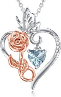 wholesale 925 Sterling Silver Rose Heart Birthstone Necklace for Women Flower Infinity Love Pendant Jewelry for Mom Wife Her Anniversary Christmas Mothers Day Gift-03:March