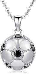 wholesale 925 Sterling Silver Black CZ Soccer Ball Sporty Pendant Necklaces for Women Men Gifts Jewelry-0-0