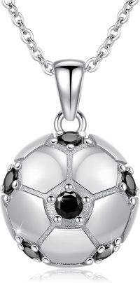 wholesale 925 Sterling Silver Black CZ Soccer Ball Sporty Pendant Necklaces for Women Men Gifts Jewelry-Soccer Necklace - Silver