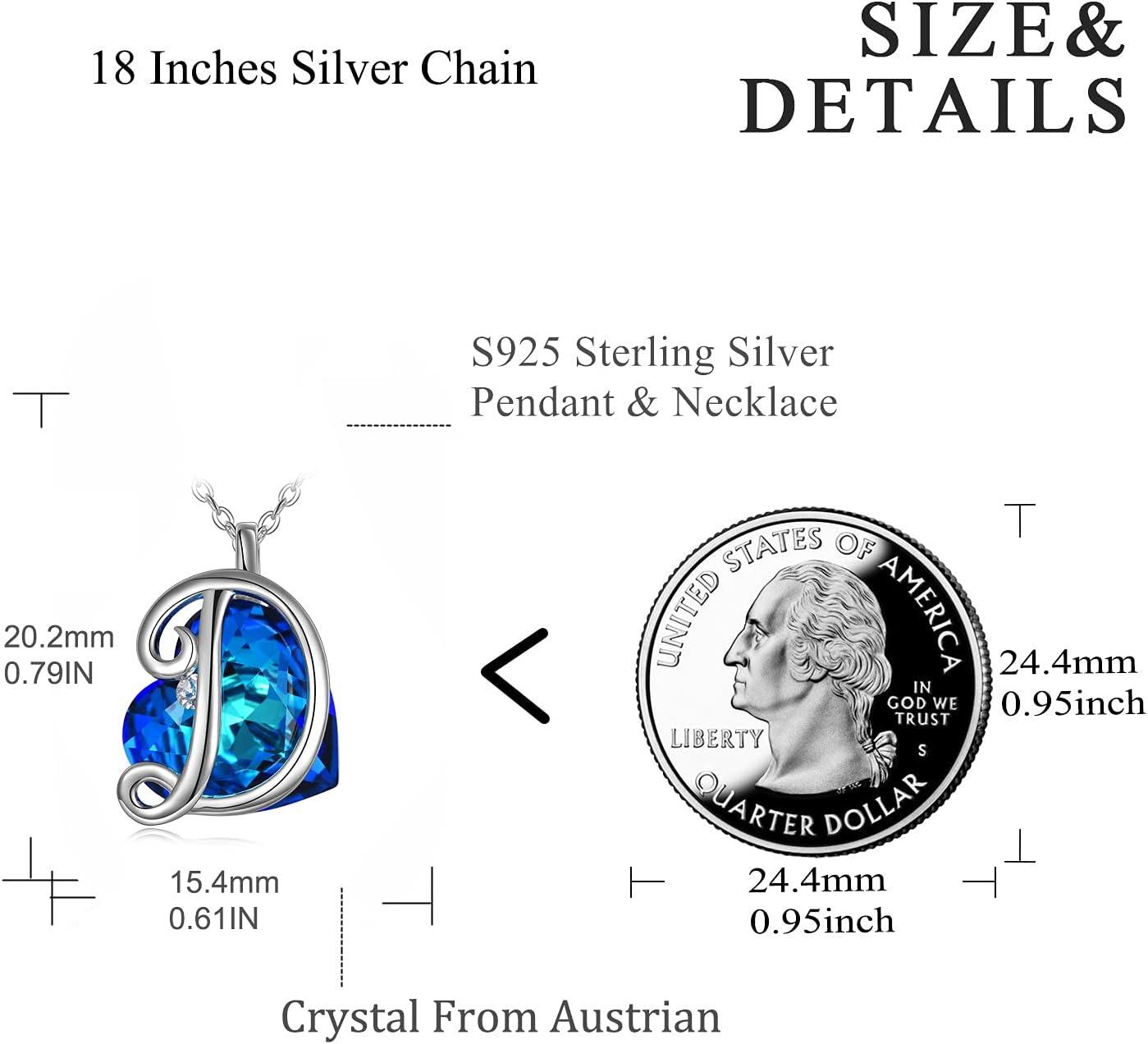 Sterling Silver Crystal Heart Initial Letter Necklace Dainty Love Jewelry Gift-0-2