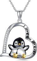 wholesale 925 Sterling Silver Penguin Heart Love You Forever Pendant Necklace for Women Girls Gifts-0-0