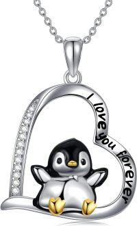 wholesale 925 Sterling Silver Penguin Heart Love You Forever Pendant Necklace for Women Girls Gifts-Penguin