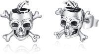 wholesale 925 Sterling Silver 925 Pirate Skull Crossbones Stud Earrings for Women and Girls - Hypoallergenic Jewelry-Skull