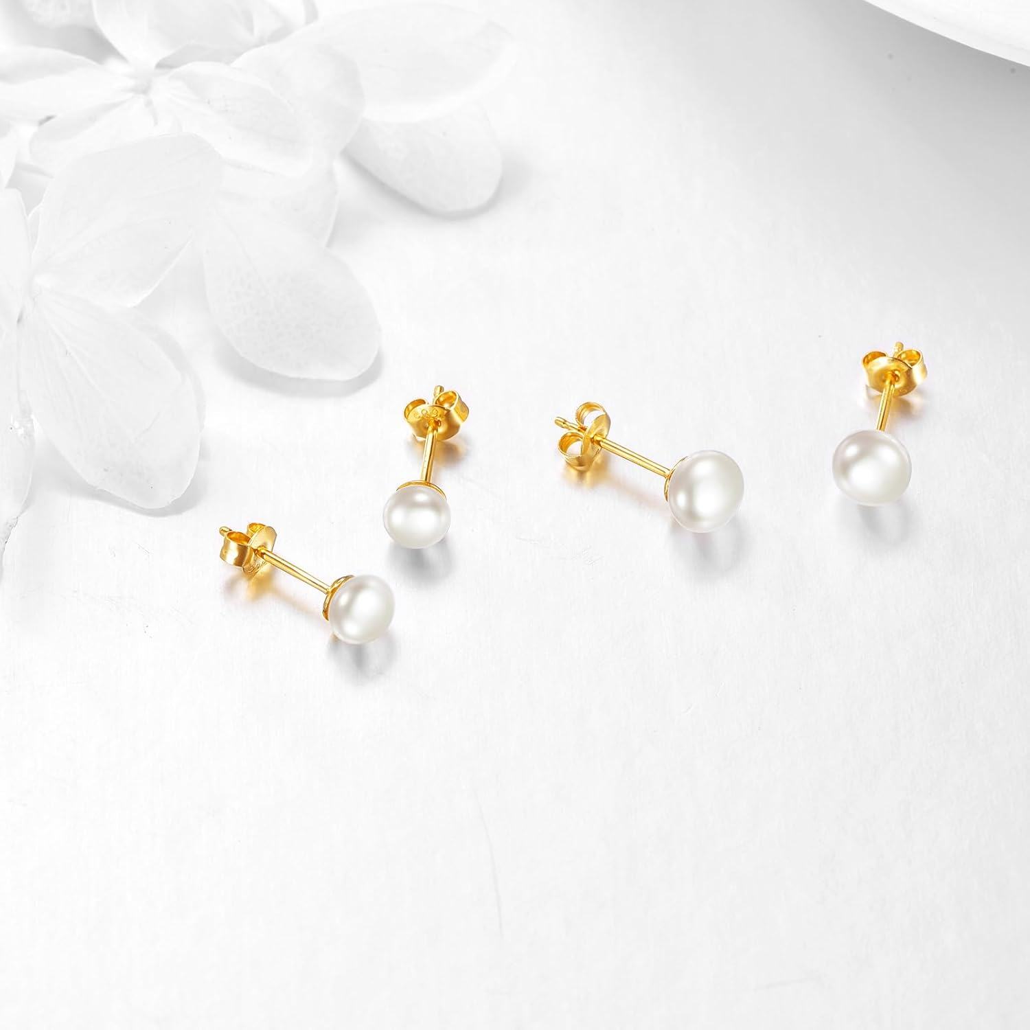 14K Gold Pearl Stud Earrings Flat Back Post Jewelry for Women-0-2