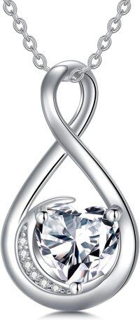 wholesale TOUPOP April Birthstone Necklace For Women Diamond Necklace Pendant 927 Sterling Silver Infinity Love Moon Jewelry Birthday Christmas Gifts For Women Mom Wife Girlfriend -undefined