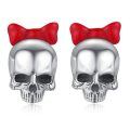 wholesale 925 Sterling Silver Skull Stud Earrings Wholesale With Red Bow-0-0