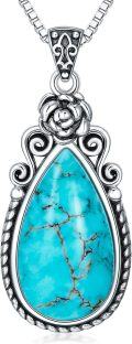 wholesale Sterling Silver Turquoise Vintage Native Western Birth Flower Pendant Necklace for Women-0-6