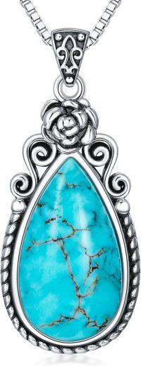 wholesale Sterling Silver Turquoise Vintage Native Western Birth Flower Pendant Necklace for Women-N_Dec_Camellia