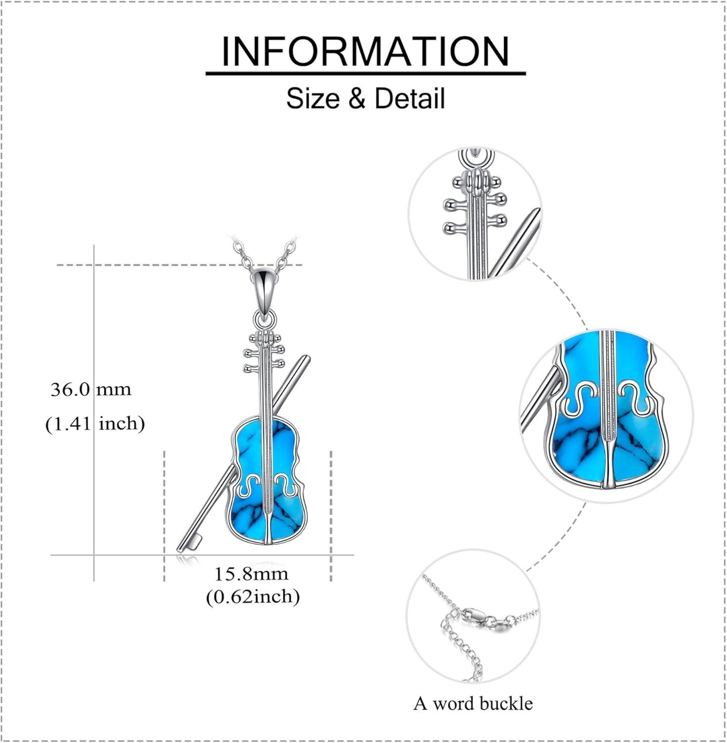 Sterling Silver Violin Bow Pendant Necklace for Women-0-4