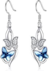 wholesale 925 Sterling Silver Blue Crystal Butterfly Drop Earrings-A-Butterfly Blue