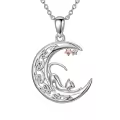 TOUPOP Sterling Silver Celtic Moon Pendant Necklace Cat Owl Polar Bear Animal Jewelry Gift-0-0