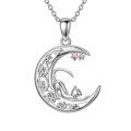 TOUPOP Sterling Silver Celtic Moon Pendant Necklace Cat Owl Polar Bear Animal Jewelry Gift-0-0
