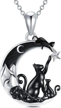 wholesale Sterling Silver Gothic Jewelry Bat Cat Wolf Dragon Owl Fox Spider Sun Pendant-Cats with 2 kids