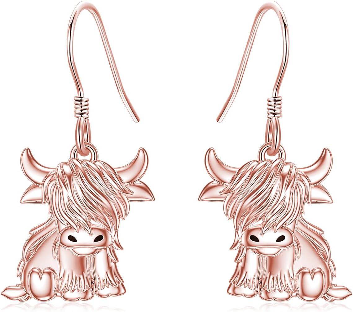 wholesale 925 Sterling Silver Highland Cow Sunflower Dangle Stud Leverback Hoop Earrings-1-2