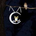 wholesale 925 Sterling Silver Opal Owl on Branch in Crescent Moon Pendant Necklace-0-4