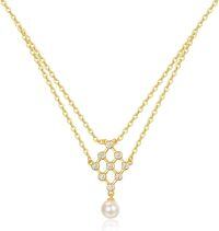 wholesale Gold 925 Sterling Silver Freshwater Pearl Honeycomb Pendant Double-Layered Necklace for Women Gifts-Gold
