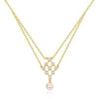 wholesale 925 Sterling Silver Lattice Pendant Necklace With Pearl And Zircon Details-Gold