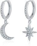 wholesale 925 Sterling Silver AAA CZ Star & Crescent Moon Drop Earrings for Women and Girls-0-0