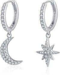 wholesale 925 Sterling Silver AAA CZ Star & Crescent Moon Drop Earrings for Women and Girls-Moon star earrings