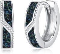 wholesale 925 Sterling Silver Gemstone Viking Celtic Hoop Earrings 15mm for Women Men Gifts-Abalone